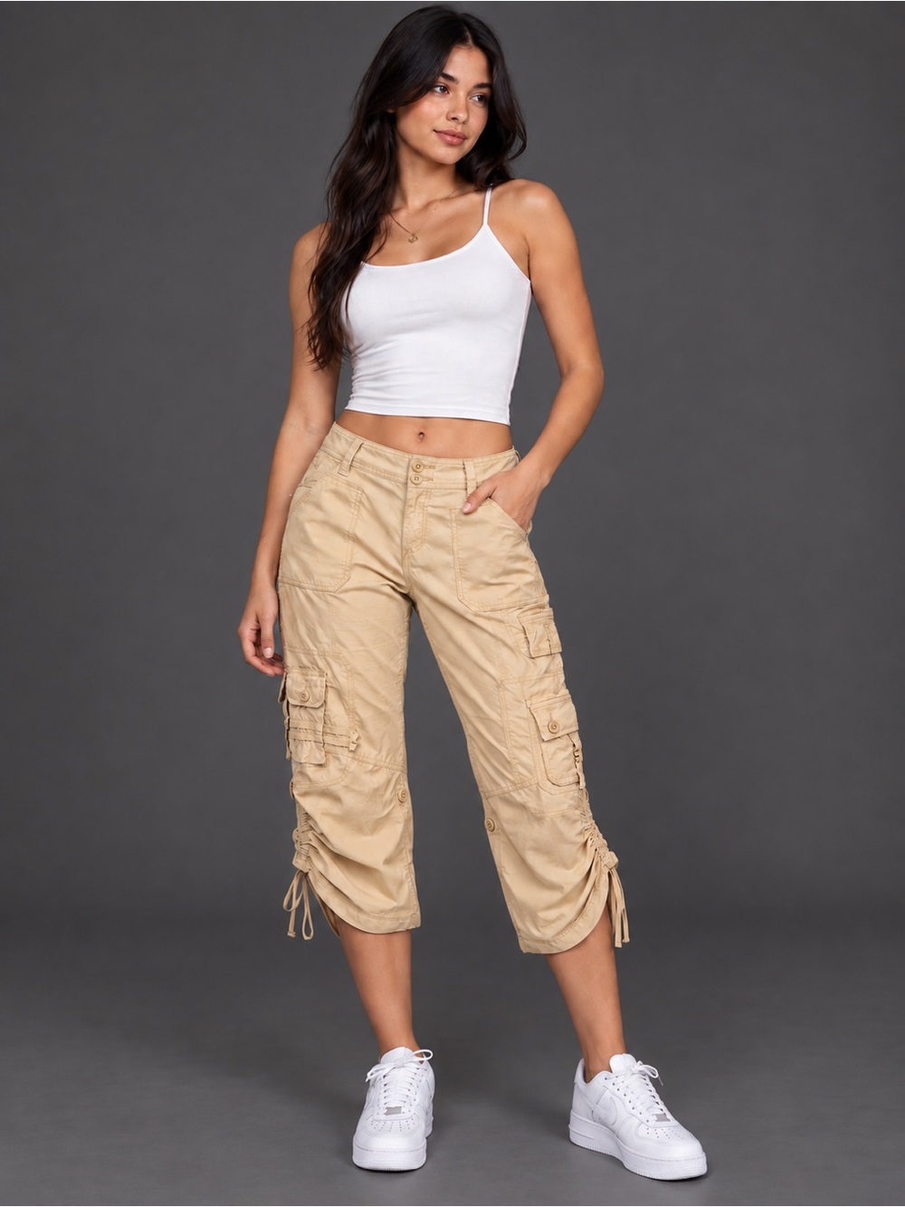Old Navy Khaki Cargo Capris with Drawstring Cuffs